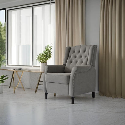 Fauteuil inclinable moderne, fauteuil de salon ergonomique, fauteuil simple avec repose-pieds réglable et dossier à oreilles capitonné à boutons