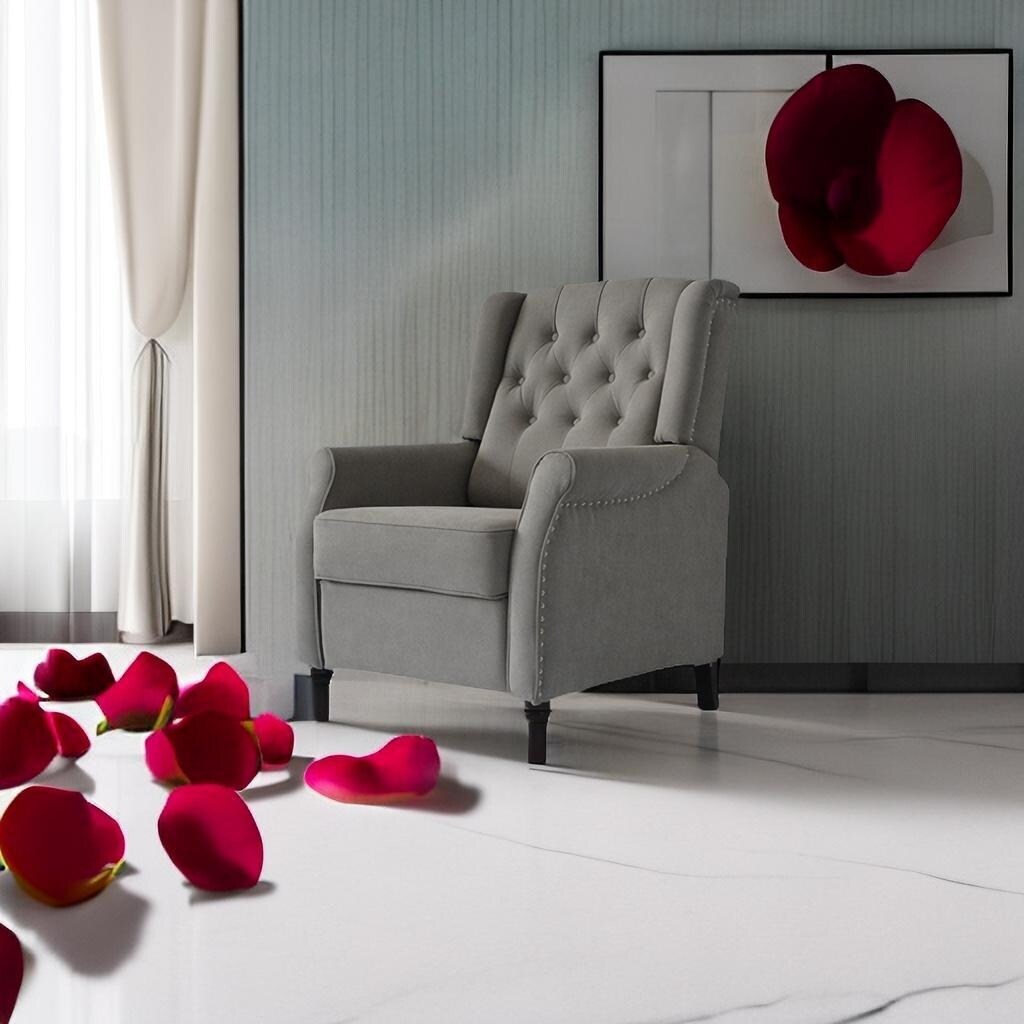 Fauteuil inclinable moderne, fauteuil de salon ergonomique, fauteuil simple avec repose-pieds réglable et dossier à oreilles capitonné à boutons