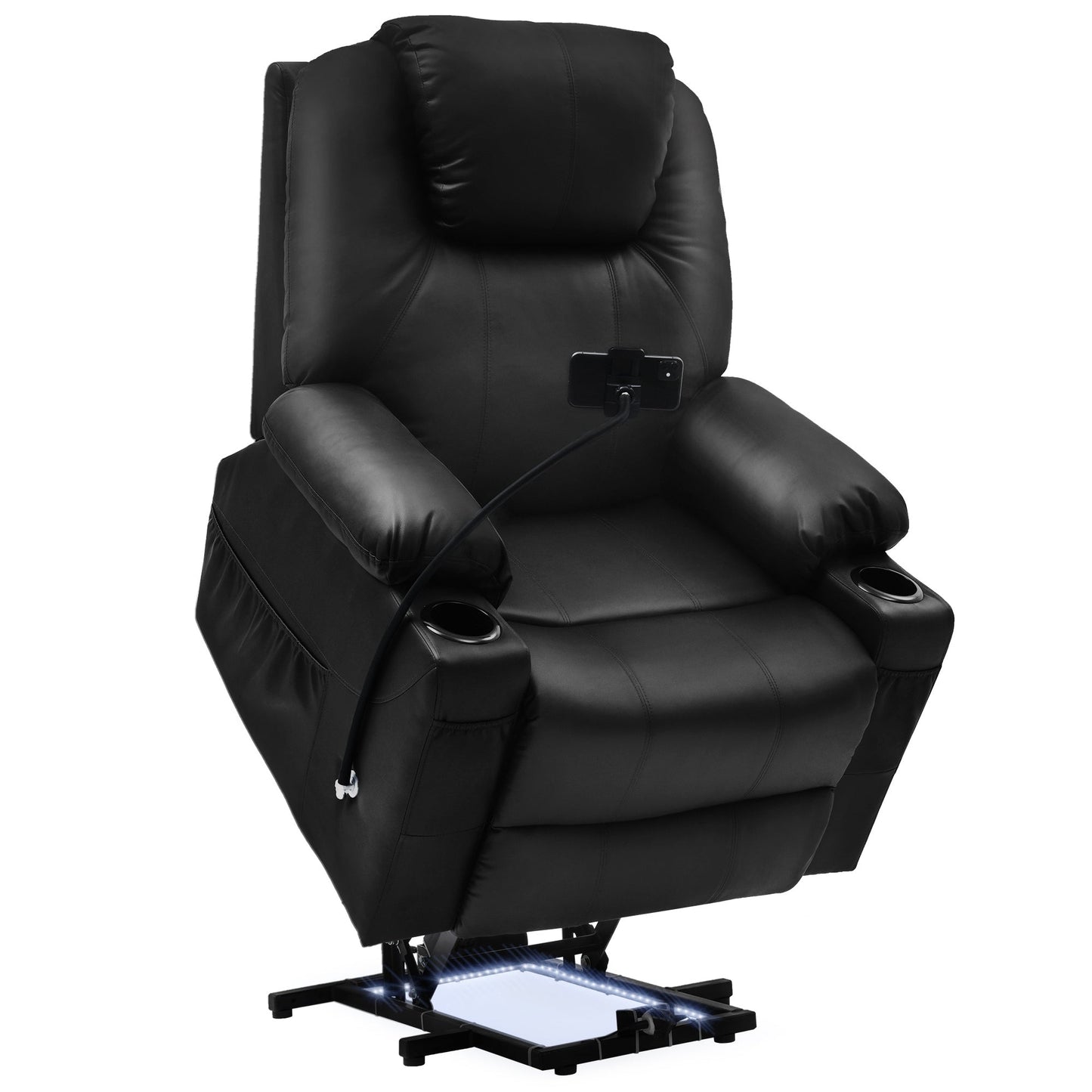 Fauteuil de massage inclinable moderne en tissu avec LED et support pour téléphone portable