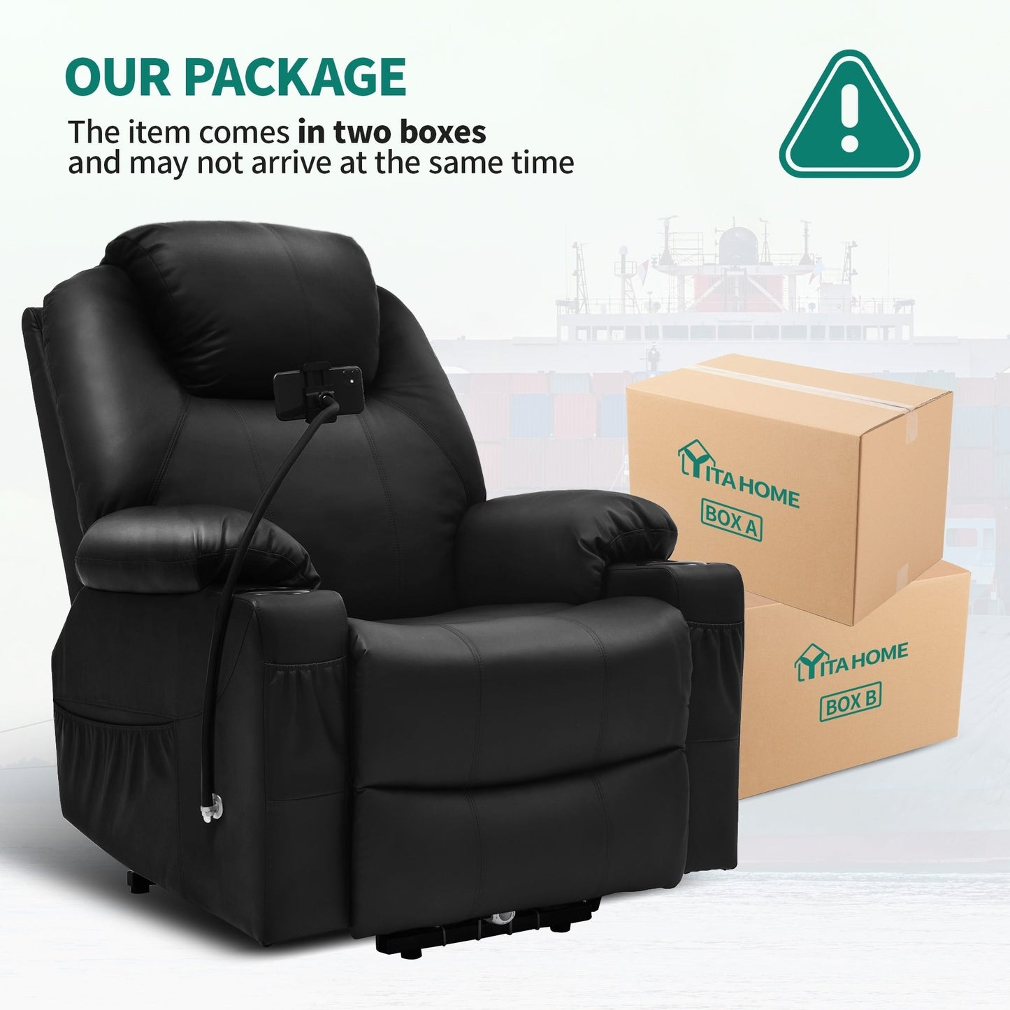 Fauteuil de massage inclinable moderne en tissu avec LED et support pour téléphone portable