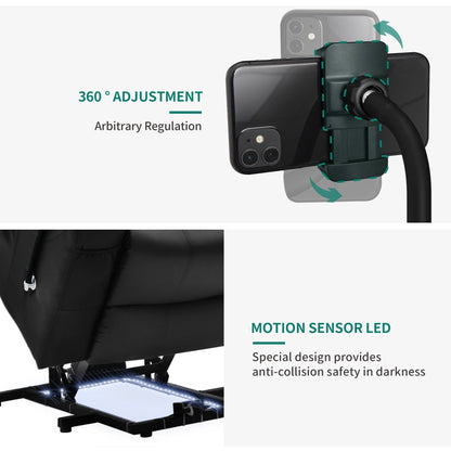 Fauteuil de massage inclinable moderne en tissu avec LED et support pour téléphone portable