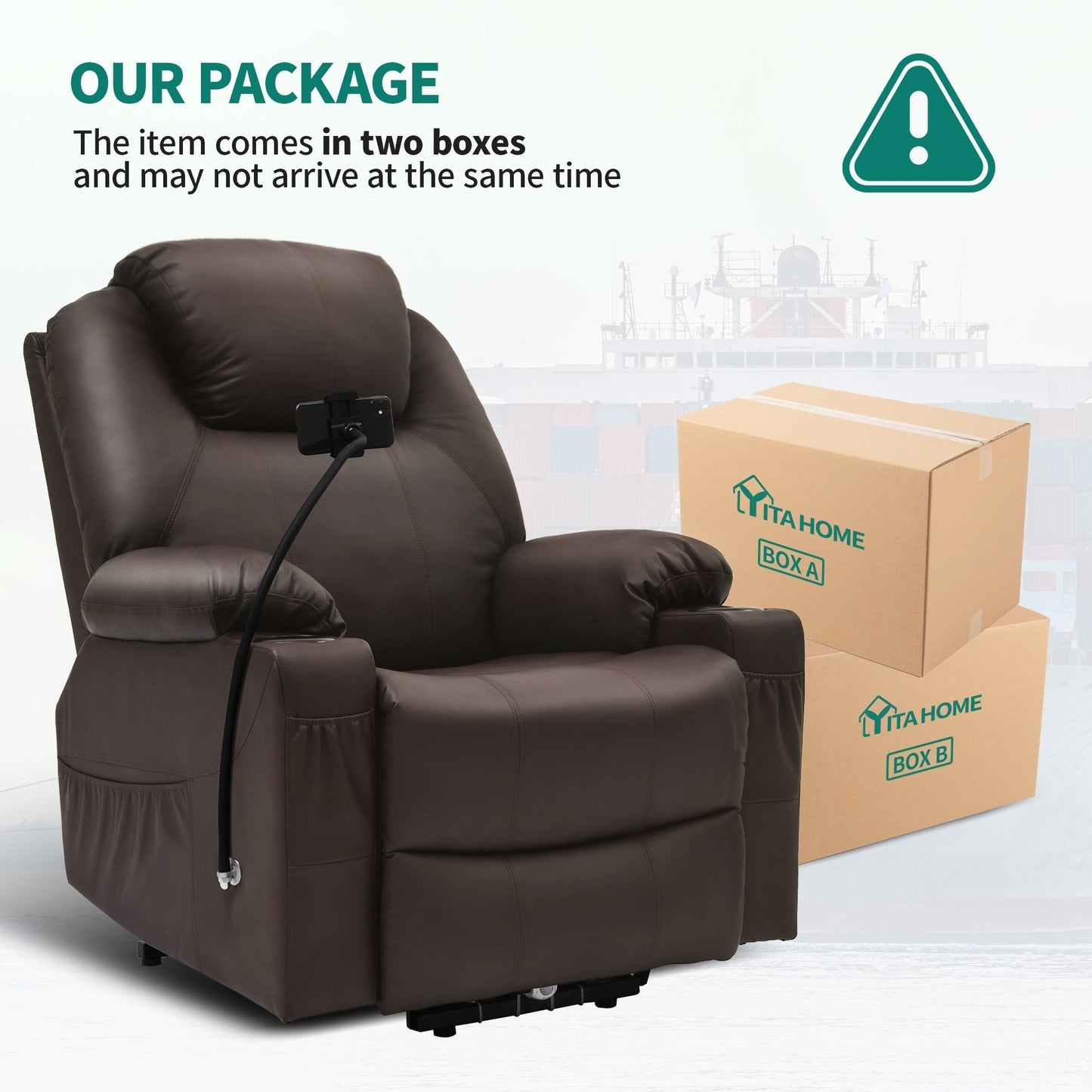 Fauteuil de massage inclinable moderne en tissu avec LED et support pour téléphone portable