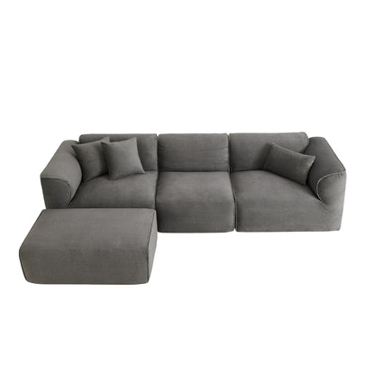 Canapé sectionnel moderne de luxe en velours 4 places avec pouf amovible et oreillers pour salon appartement