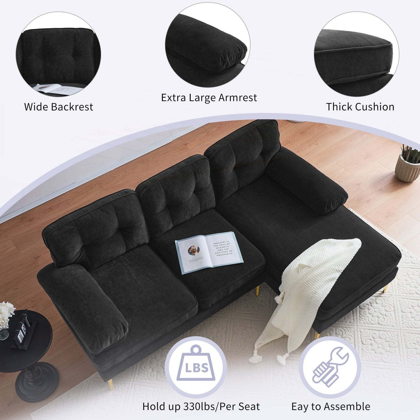 Canapés sectionnels modernes Canapés en velours Canapés en forme de L