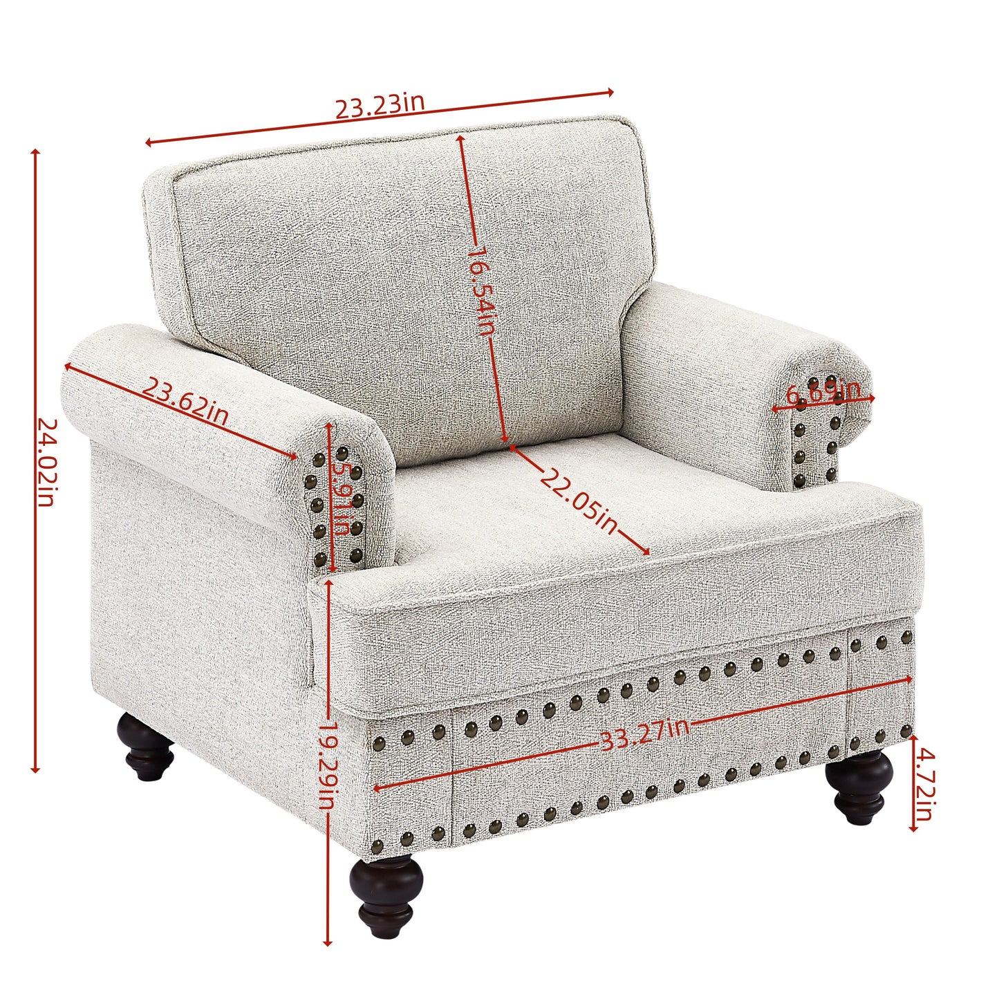 Canapé-lit moderne en tissu chenille avec garniture cloutée et coussins lombaires, canapé de salon à accoudoirs roulés