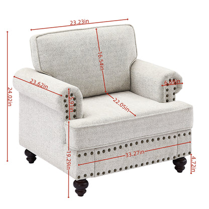 Canapé-lit moderne en tissu chenille avec garniture cloutée et coussins lombaires, canapé de salon à accoudoirs roulés