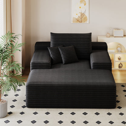 Canapé-lit moderne pour salle de cinéma bonus, aucun assemblage requis, noir (tissu velours côtelé moelleux)