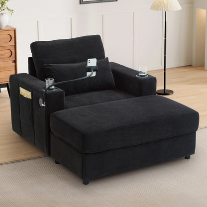 Fauteuil de style moderne 42,5" Chaise longue Canapé avec un coffre de rangement amovible, deux ports USB, deux porte-gobelets