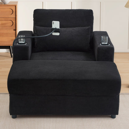 Fauteuil de style moderne 42,5" Chaise longue Canapé avec un coffre de rangement amovible, deux ports USB, deux porte-gobelets