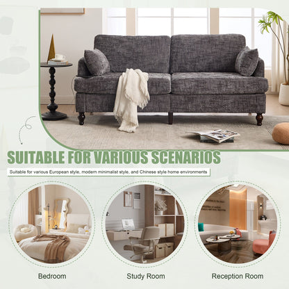 Canapé 2 places en chenille de style moderne avec pieds en bois, éclairage LED, port de chargement USB et sac de rangement, idéal pour le salon, la chambre à coucher ou le bureau.