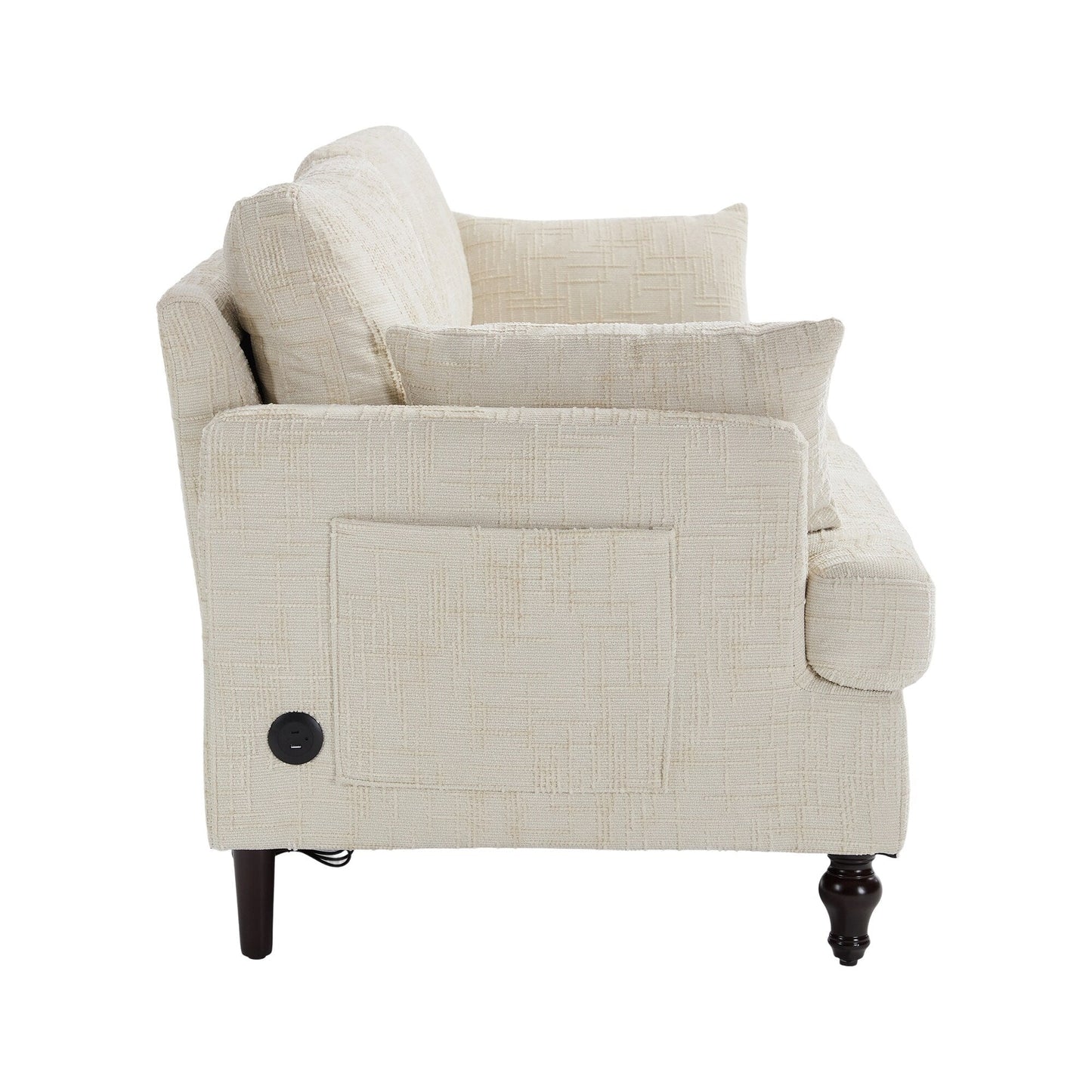 Canapé 2 places en chenille de style moderne avec pieds en bois, éclairage LED, port de chargement USB et sac de rangement, idéal pour le salon, la chambre à coucher ou le bureau.