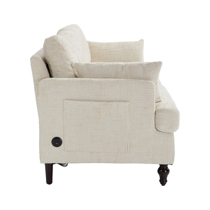 Canapé 2 places en chenille de style moderne avec pieds en bois, éclairage LED, port de chargement USB et sac de rangement, idéal pour le salon, la chambre à coucher ou le bureau.