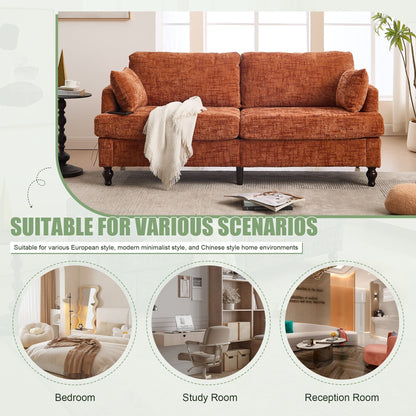 Canapé 2 places en chenille de style moderne avec pieds en bois, éclairage LED, port de chargement USB et sac de rangement, idéal pour le salon, la chambre à coucher ou le bureau.