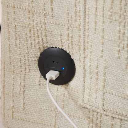 Canapé 2 places en chenille de style moderne avec pieds en bois, éclairage LED, port de chargement USB et sac de rangement, idéal pour le salon, la chambre à coucher ou le bureau.