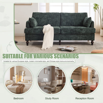 Canapé 2 places en chenille de style moderne avec pieds en bois, éclairage LED, port de chargement USB et sac de rangement, idéal pour le salon, la chambre à coucher ou le bureau.