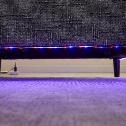 Canapé 2 places en chenille de style moderne avec pieds en bois, éclairage LED, port de chargement USB et sac de rangement, idéal pour le salon, la chambre à coucher ou le bureau.