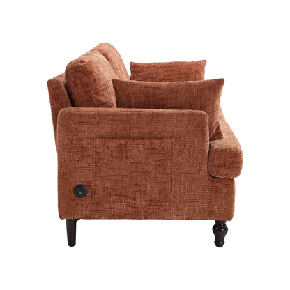 Canapé 2 places en chenille de style moderne avec pieds en bois, éclairage LED, port de chargement USB et sac de rangement, idéal pour le salon, la chambre à coucher ou le bureau.