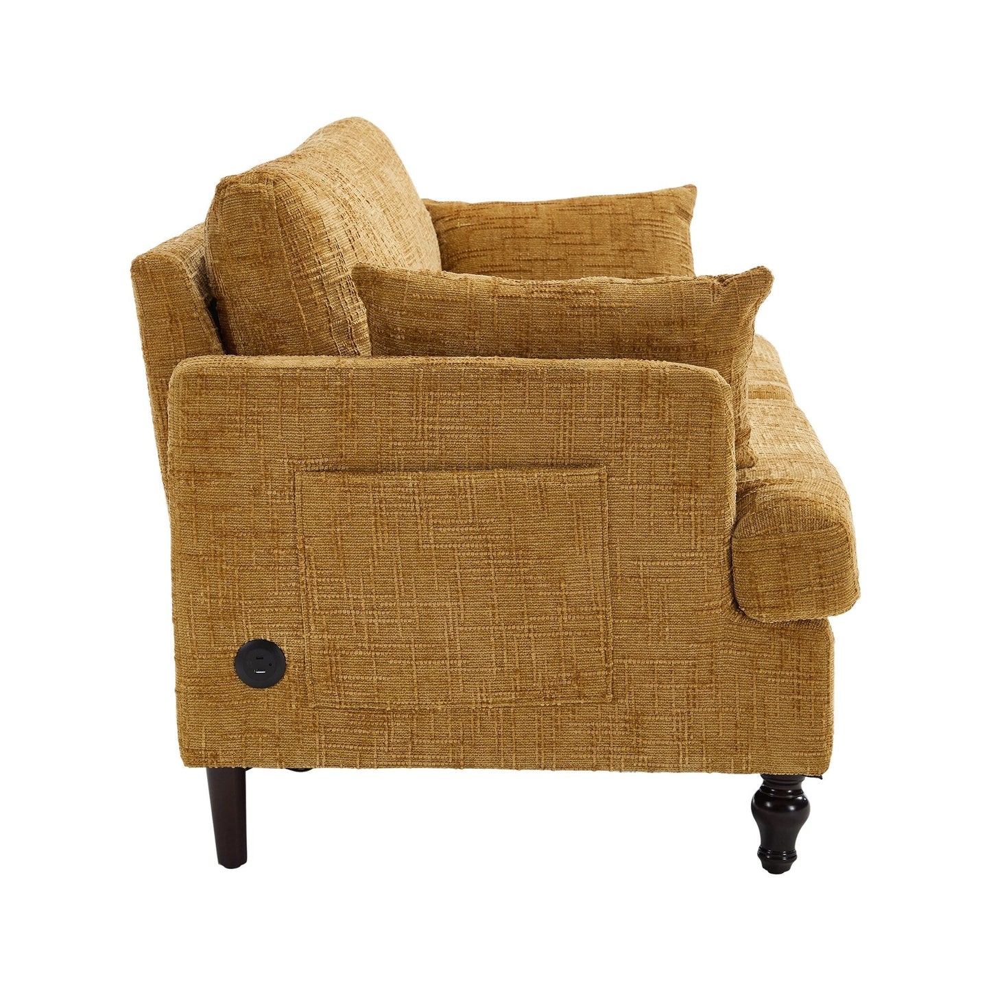 Canapé 2 places en chenille de style moderne avec pieds en bois, éclairage LED, port de chargement USB et sac de rangement, idéal pour le salon, la chambre à coucher ou le bureau.