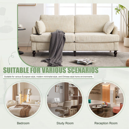 Canapé 2 places en chenille de style moderne avec pieds en bois, éclairage LED, port de chargement USB et sac de rangement, idéal pour le salon, la chambre à coucher ou le bureau.