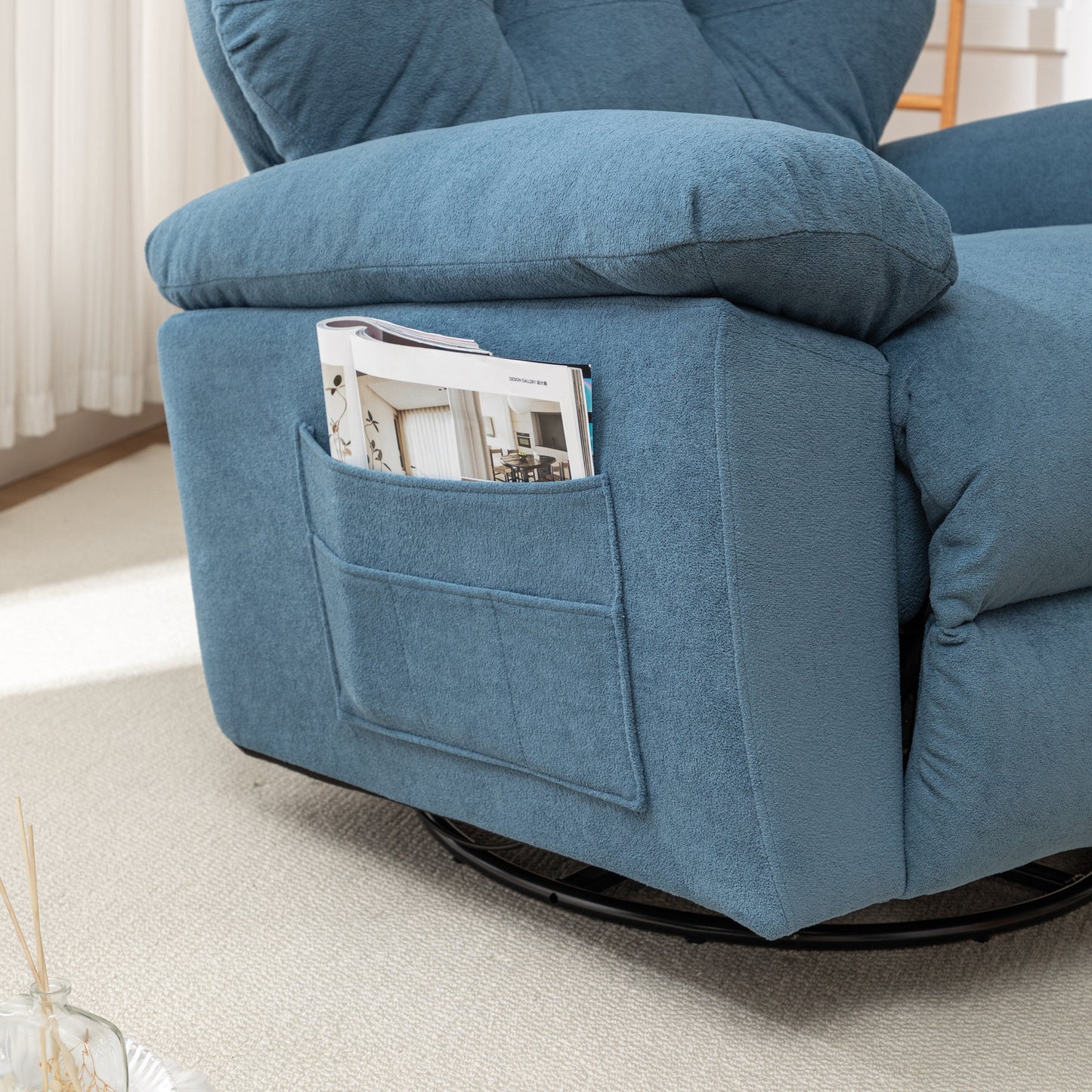 Canapé simple inclinable manuel pivotant et moderne pour home cinéma, réglable, avec repose-pieds et poche latérale