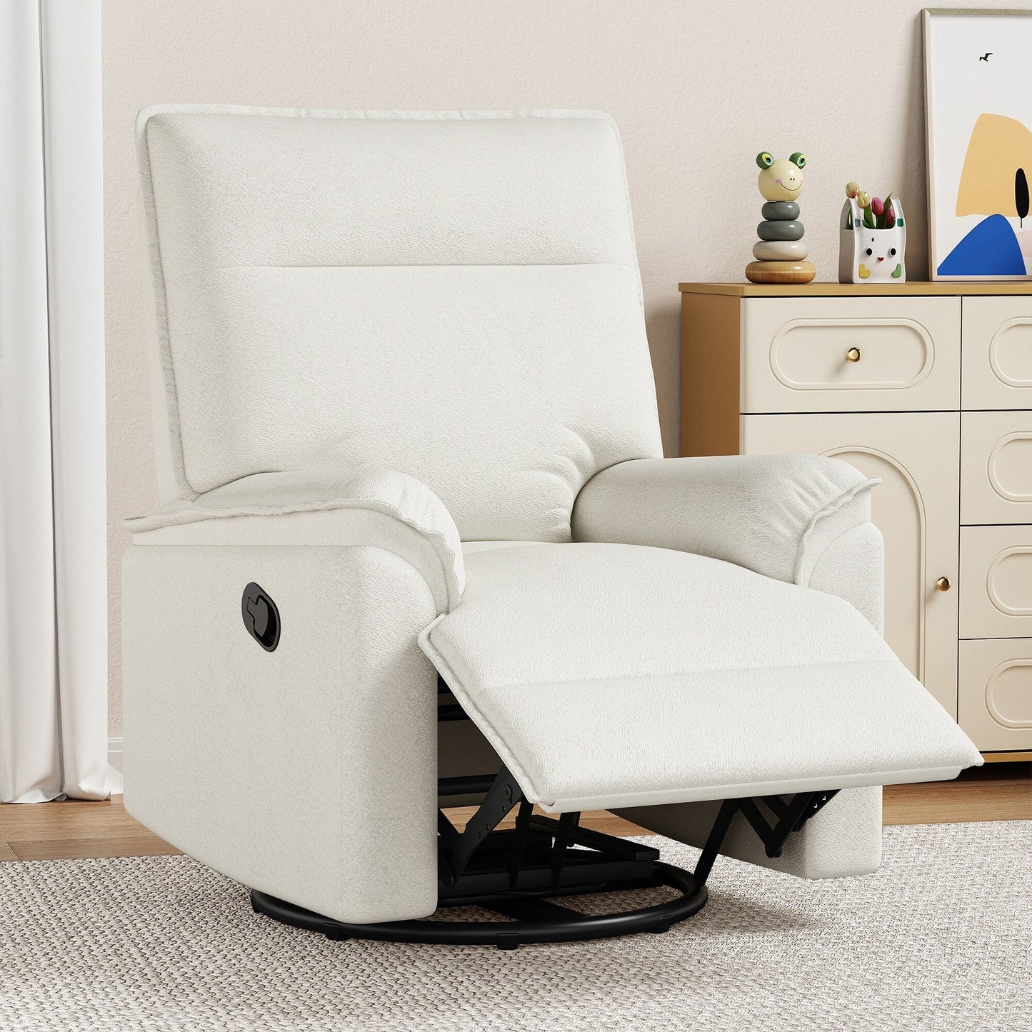 Fauteuil inclinable manuel pivotant moderne avec dossier rembourré et réglable pour salon ou chambre d'enfant