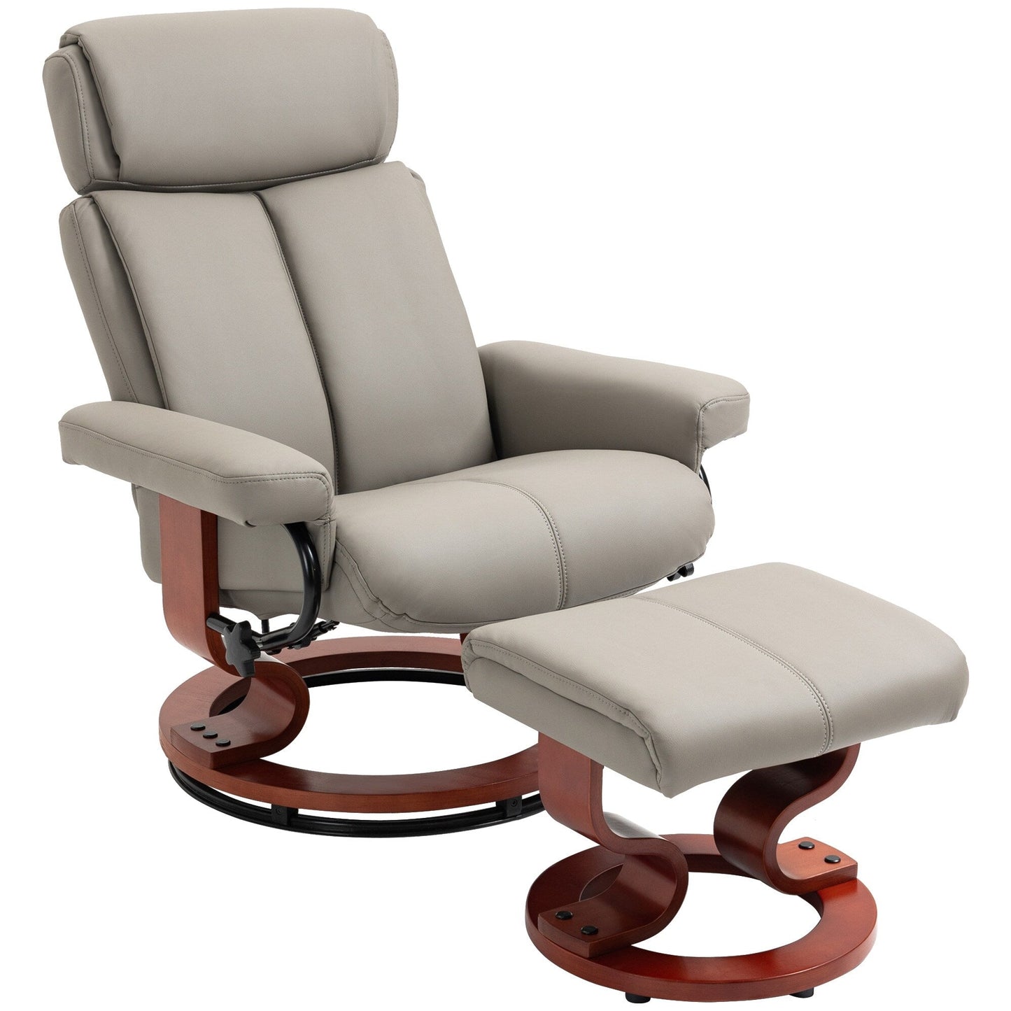 Fauteuil inclinable pivotant moderne en similicuir avec repose-pieds, base en bois et appui-tête réglable pour salon et bureau