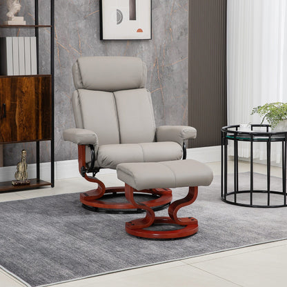 Fauteuil inclinable pivotant moderne en similicuir avec repose-pieds, base en bois et appui-tête réglable pour salon et bureau
