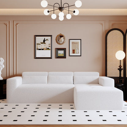 Canapé sectionnel moderne en tissu Teddy en forme de L, canapé 3 places avec méridienne et oreillers pour salon et appartement