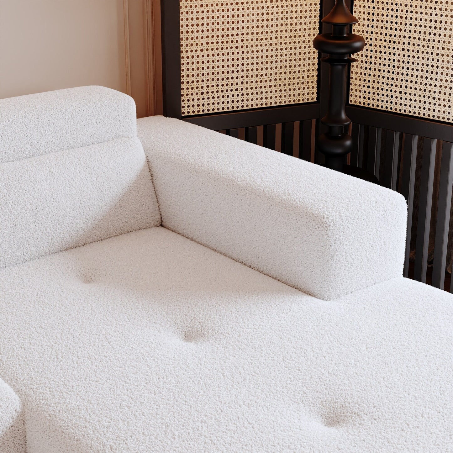 Canapé sectionnel moderne en tissu Teddy en forme de L, canapé 3 places avec méridienne et oreillers pour salon et appartement