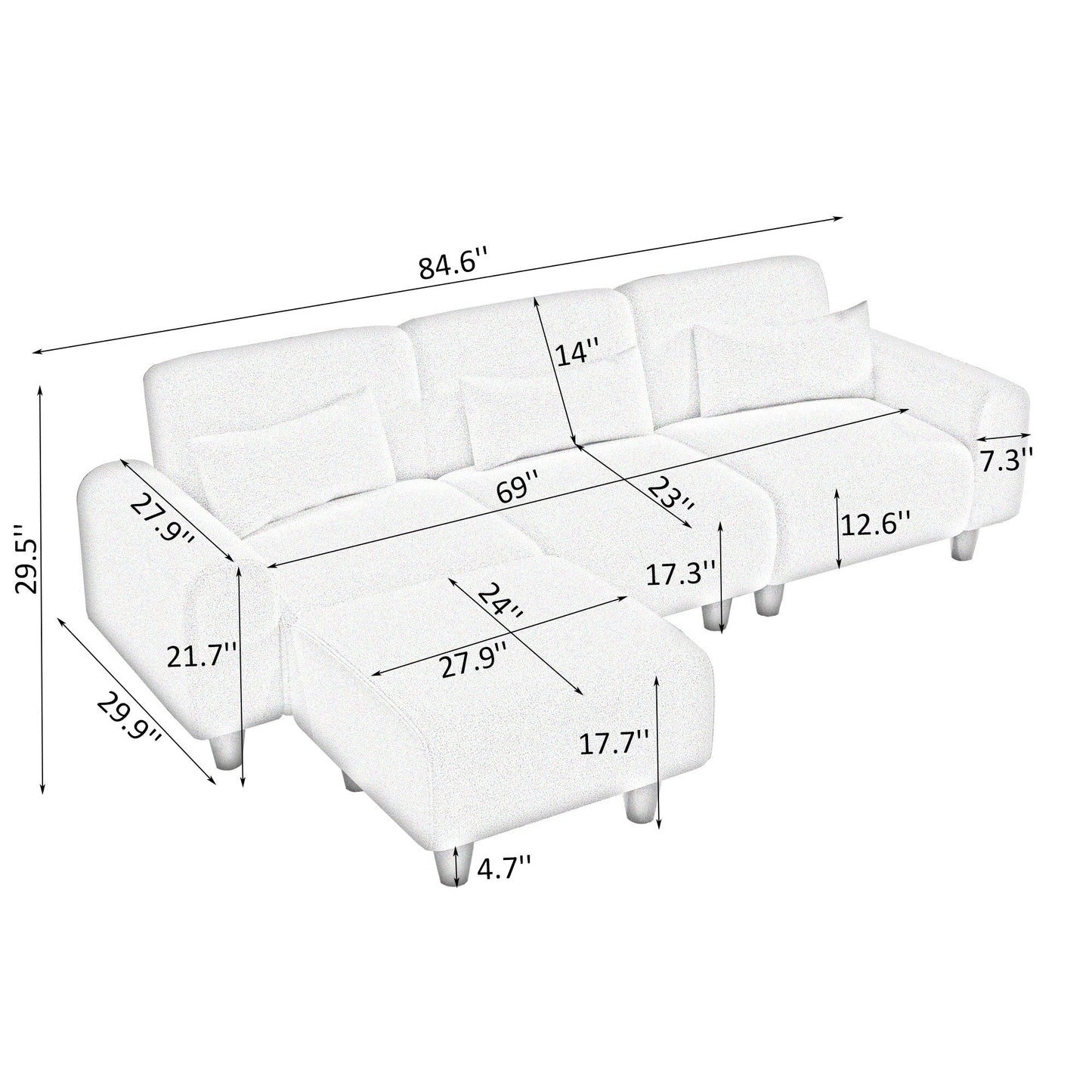 Canapé moderne en polaire Teddy - Deux places polyvalent avec canapé simple et 3 coussins de taille pour les petites chambres d'appartement