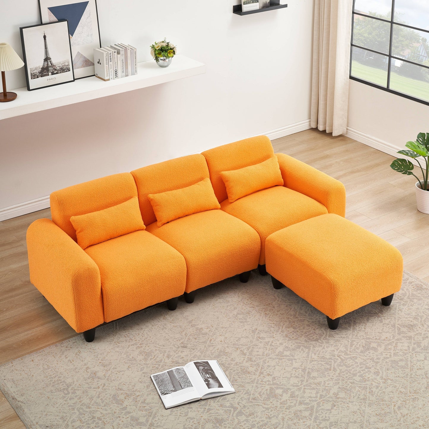 Canapé moderne en polaire Teddy - Deux places polyvalent avec canapé simple et 3 coussins de taille pour les petites chambres d'appartement