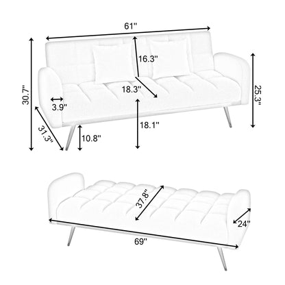 Canapé moderne en polaire Teddy, causeuse confortable et réglable avec accoudoirs moelleux et 2 coussins décoratifs pour chambres d'appartement