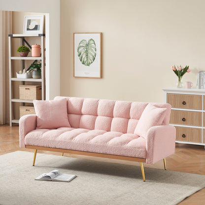 Canapé moderne en polaire Teddy, causeuse confortable et réglable avec accoudoirs moelleux et 2 coussins décoratifs pour chambres d'appartement