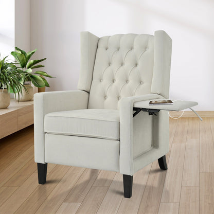 Fauteuil inclinable moderne capitonné avec table d'appoint pliable et ports de chargement USB pour salon ou chambre