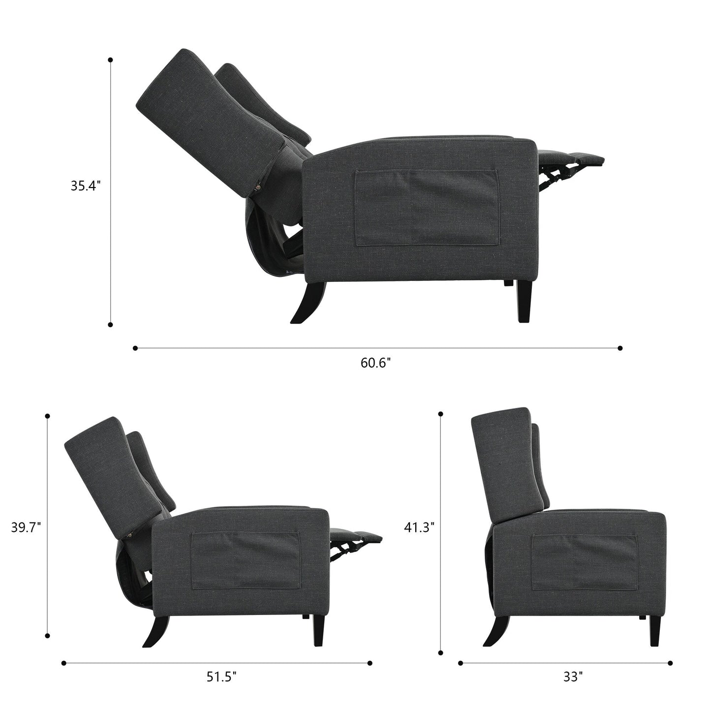 Fauteuil inclinable moderne capitonné avec table d'appoint pliable et ports de chargement USB pour salon ou chambre