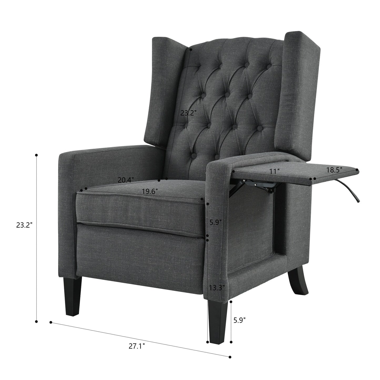 Fauteuil inclinable moderne capitonné avec table d'appoint pliable et ports de chargement USB pour salon ou chambre