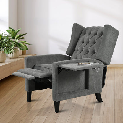 Fauteuil inclinable moderne capitonné avec table d'appoint pliable et ports de chargement USB pour salon ou chambre