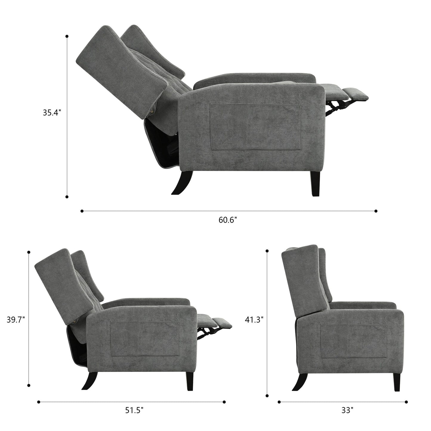 Fauteuil inclinable moderne capitonné avec table d'appoint pliable et ports de chargement USB pour salon ou chambre
