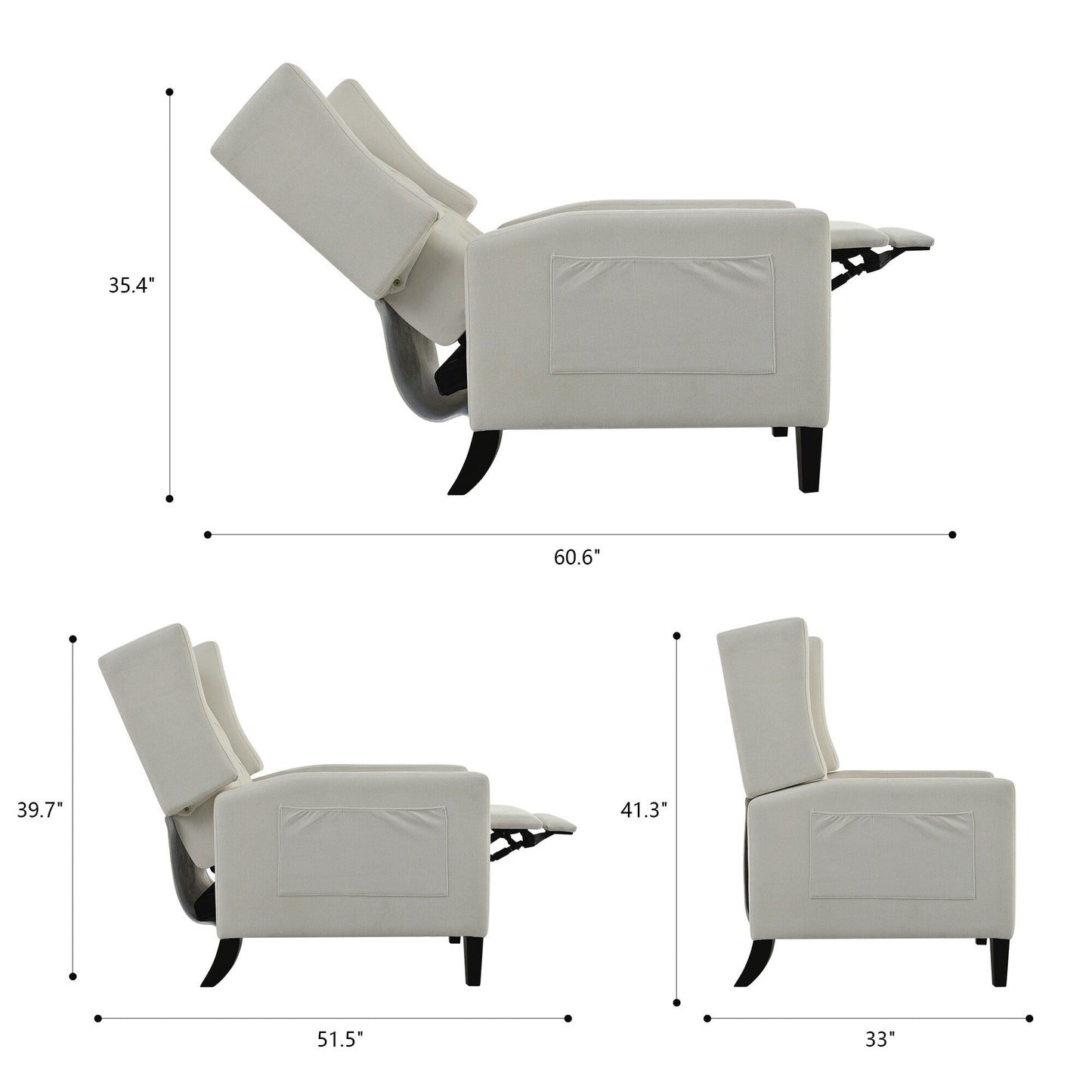 Fauteuil inclinable moderne capitonné avec table d'appoint pliable et ports de chargement USB pour salon ou chambre