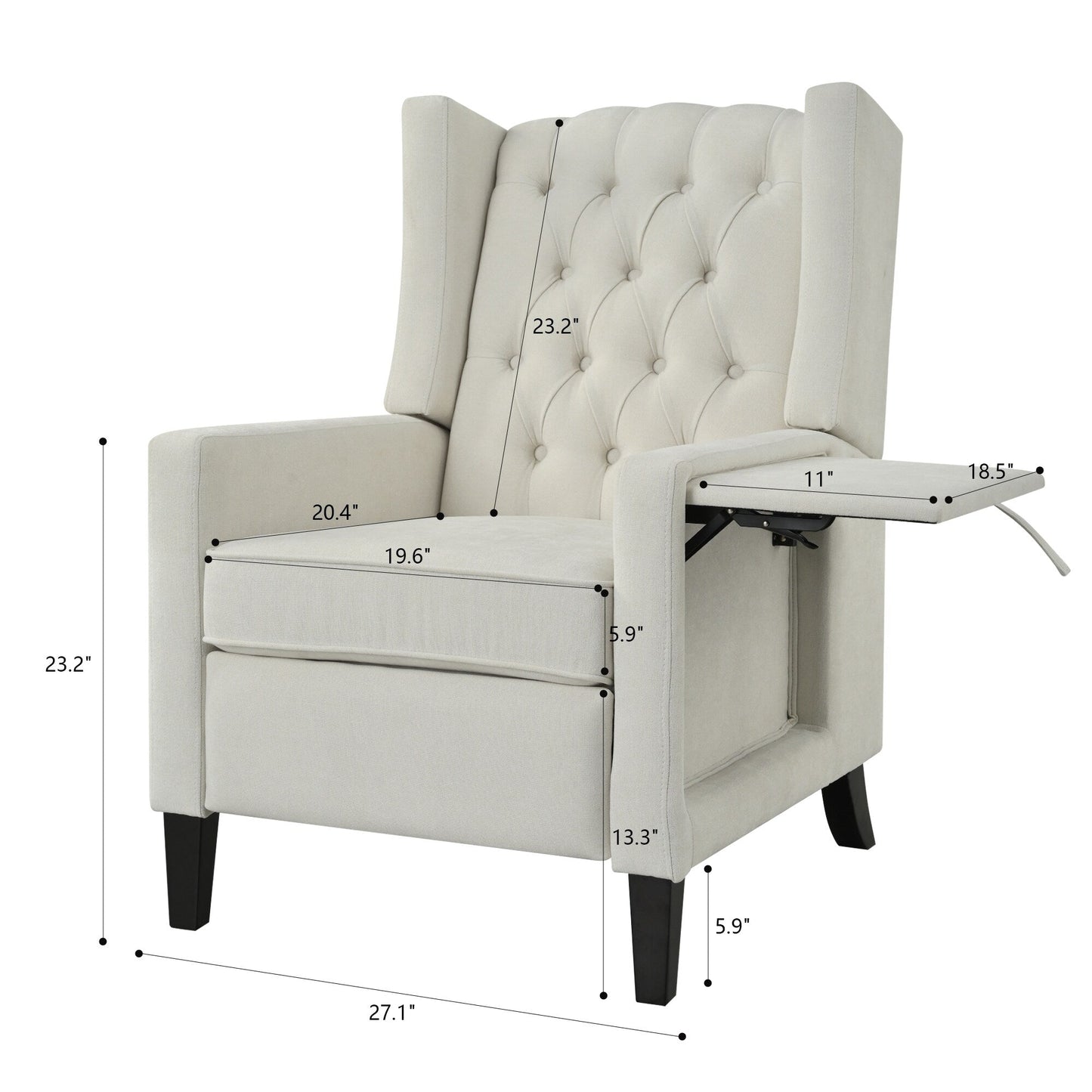 Fauteuil inclinable moderne capitonné avec table d'appoint pliable et ports de chargement USB pour salon ou chambre