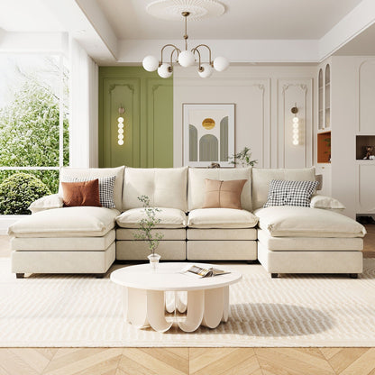 Canapé modulaire moderne en chenille en forme de U, canapé sectionnel 6 places avec dossier capitonné et coussins d'accoudoirs réglables