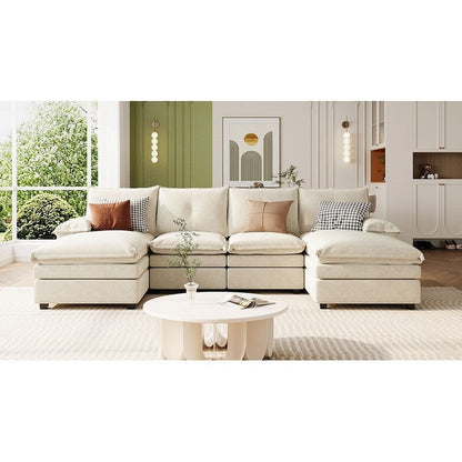 Canapé modulaire moderne en chenille en forme de U, canapé sectionnel 6 places avec dossier capitonné et coussins d'accoudoirs réglables