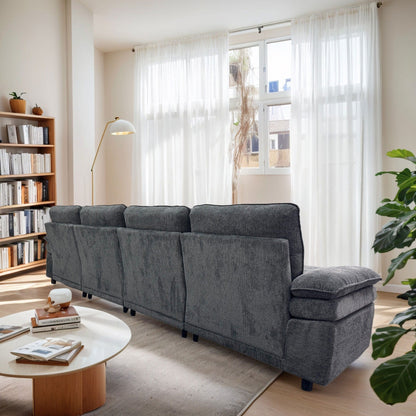 Canapé modulable sectionnel moderne en forme de U, canapé-lit 6 places avec méridienne et pouf pour salon