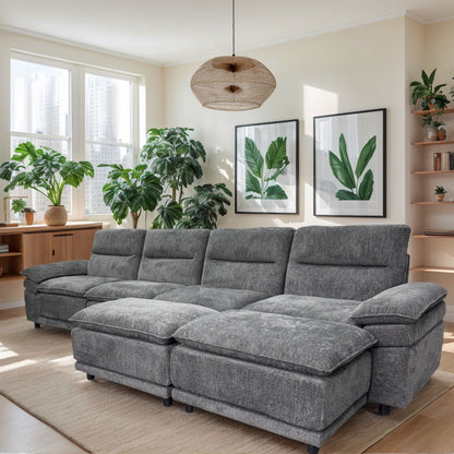 Canapé modulable sectionnel moderne en forme de U, canapé-lit 6 places avec méridienne et pouf pour salon