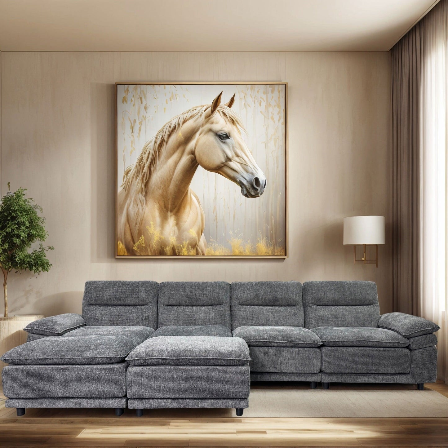 Canapé modulable sectionnel moderne en forme de U, canapé-lit 6 places avec méridienne et pouf pour salon