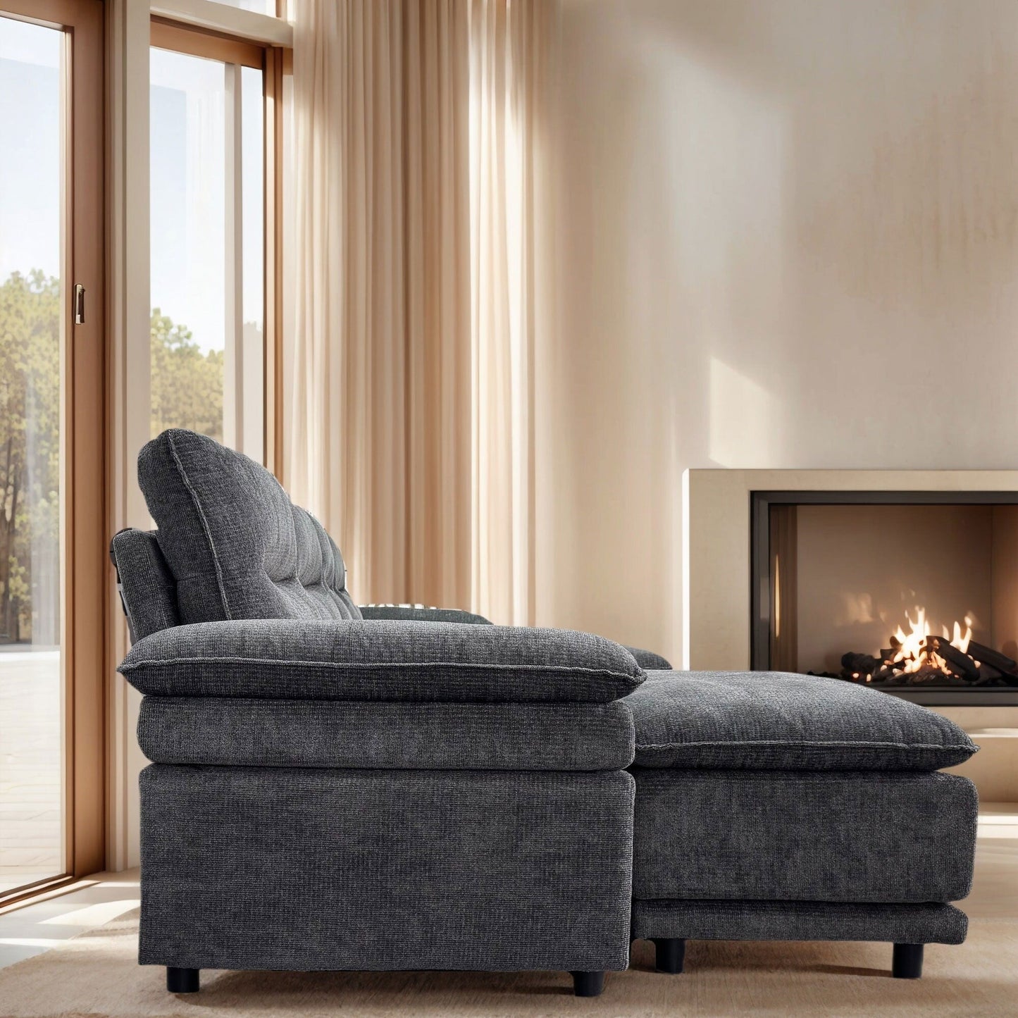 Canapé modulable sectionnel moderne en forme de U, canapé-lit 6 places avec méridienne et pouf pour salon