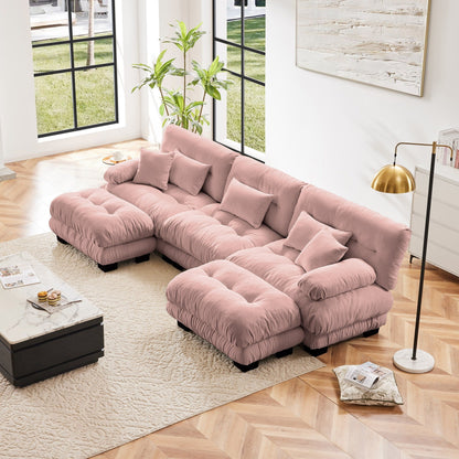 Canapé modulaire sectionnel moderne en forme de U, sièges profonds, avec 2 poufs et coussins décoratifs pour le salon