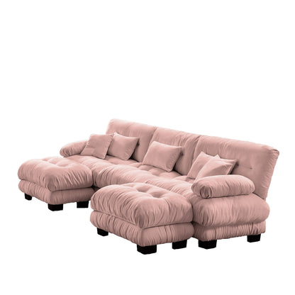 Canapé modulaire sectionnel moderne en forme de U, sièges profonds, avec 2 poufs et coussins décoratifs pour le salon