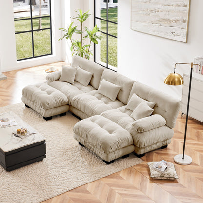 Canapé modulaire sectionnel moderne en forme de U, sièges profonds, avec 2 poufs et coussins décoratifs pour le salon