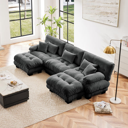 Canapé modulaire sectionnel moderne en forme de U, sièges profonds, avec 2 poufs et coussins décoratifs pour le salon